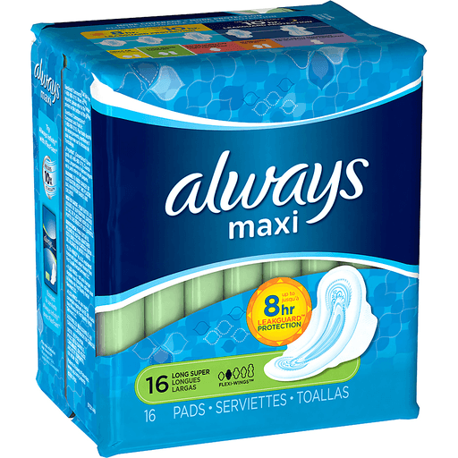 slide 11 of 13, Always Maxi Daytime Pads with Wings, Size 2, Long, Unscented, 16 CT, 16 ct