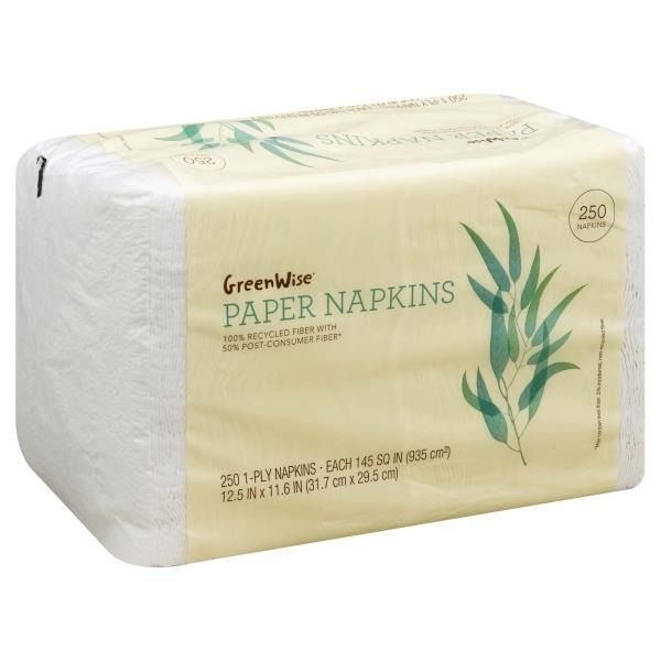 slide 1 of 1, Publix GreenWise 1 Ply 100% Recycled Paper Napkins, 250 ct