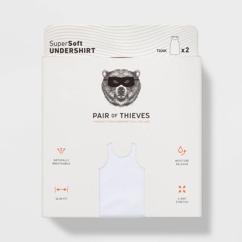 slide 2 of 9, Pair of Thieves Men's Tank Undershirt 2pk - White L: Moisture Wicking, Breathable Fabric, 2 ct