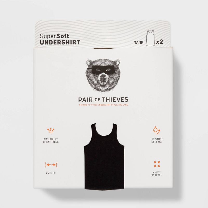 slide 2 of 6, Pair of Thieves Men's Tank Undershirt 2pk - Black L: Moisture Wicking, Breathable Fabric, 2 ct