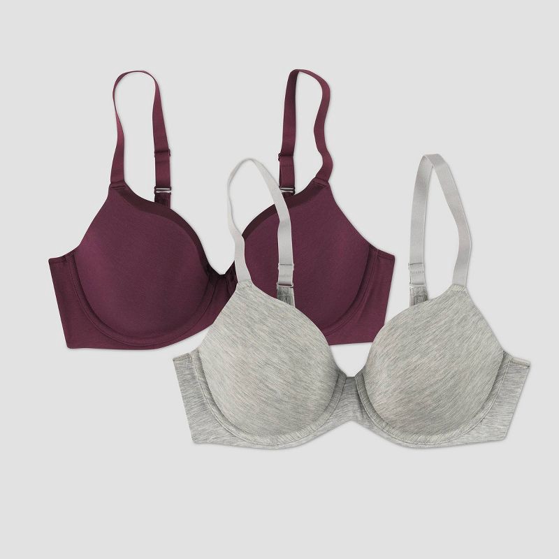 slide 1 of 9, Beauty by Bali Women's 2pk T-Shirt Bra B202 - Gray Melange/Fig 36DD, 2 ct