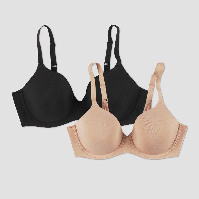slide 1 of 9, Beauty by Bali Women's 2pk T-Shirt Bra B202 - Paris Beige/Black 38DD, 2 ct
