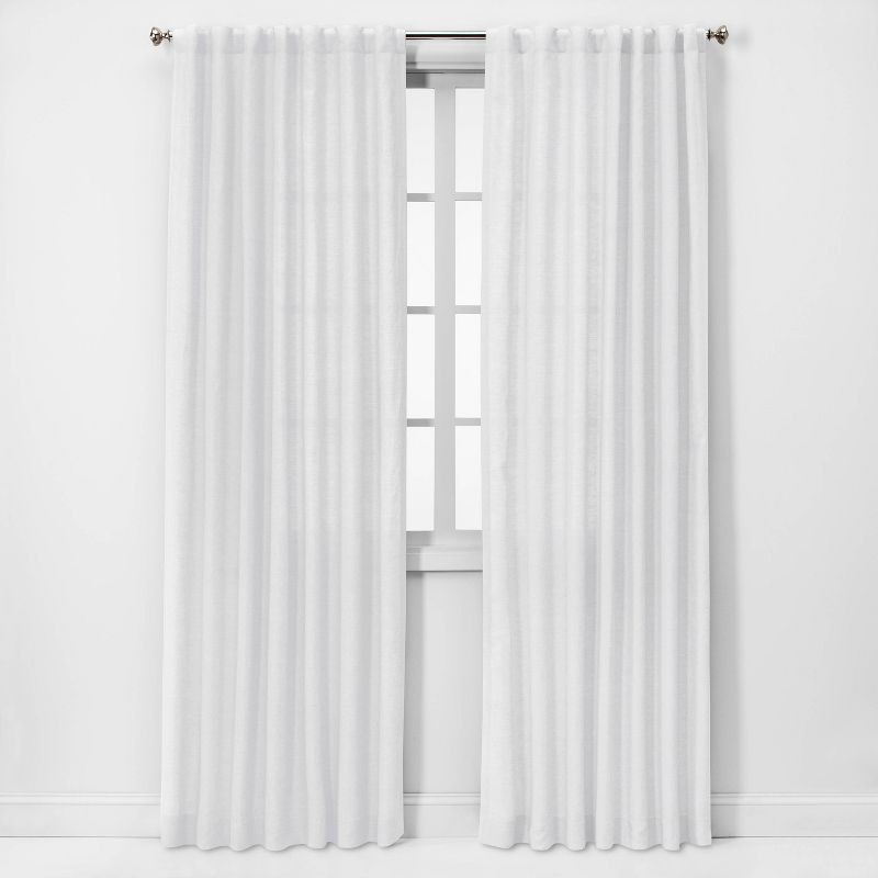 slide 1 of 5, 54"x84" Light Filtering Linen Window Curtain Panel White - Threshold™: Modern Plain Weave, OEKO-TEX Certified, 1 ct