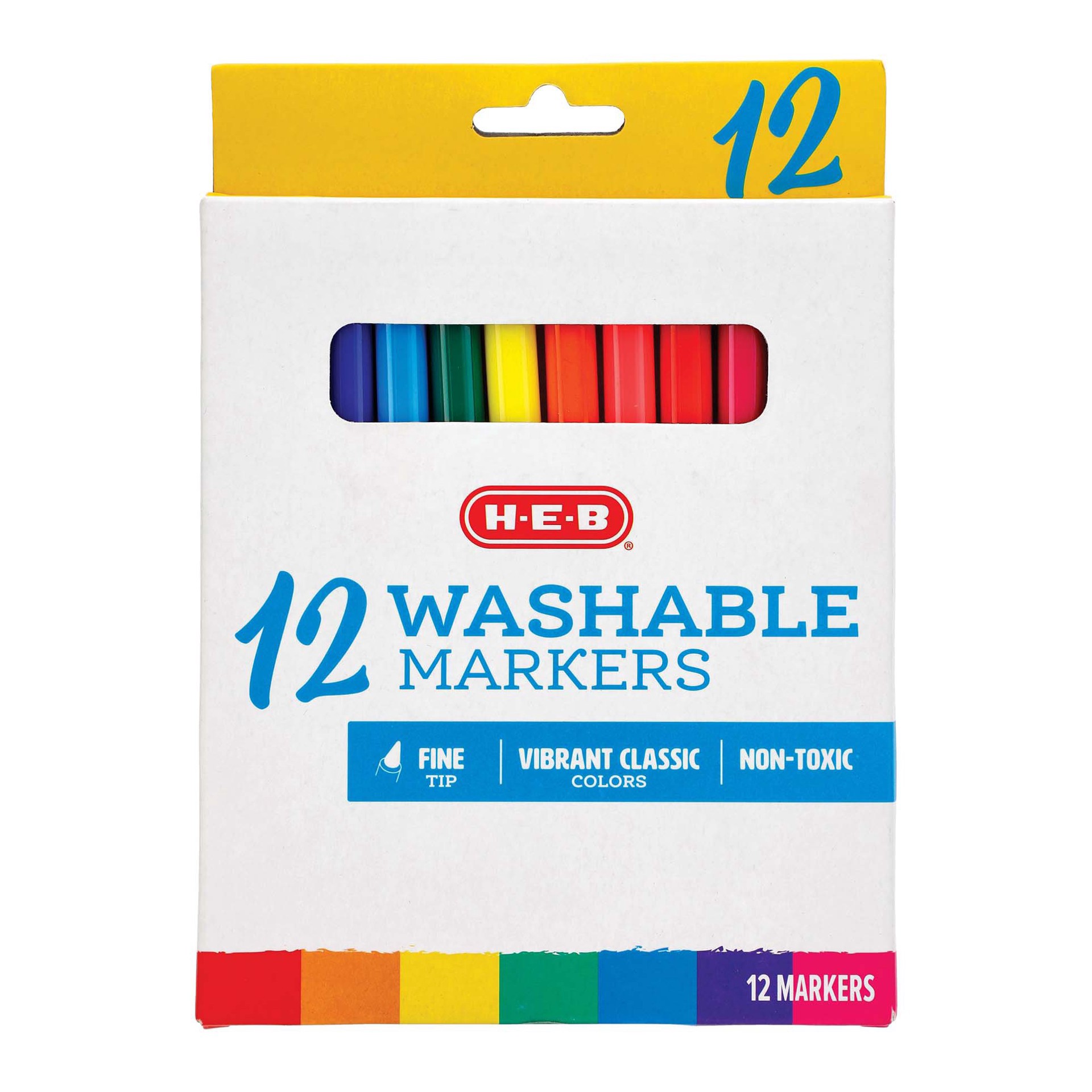 slide 1 of 1, H-E-B Washable Fine Tip Classic Markers, 12 ct