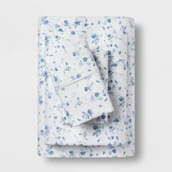 Full Printed Performance 400 Thread Count Sheet Set White/Blue Floral - Threshold™: Cotton Sateen, Deep Pockets, OEKO-TEX Certified