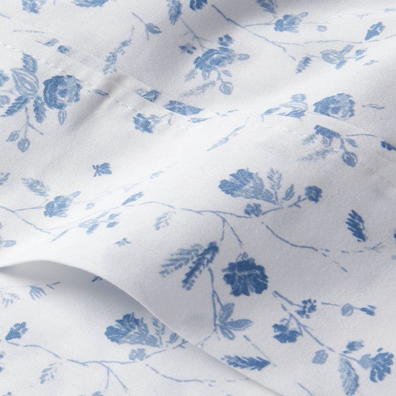 slide 3 of 4, Standard Printed Performance 400 Thread Count Pillowcase Set White/Blue Floral - Threshold™: Cotton Sateen, OEKO-TEX Certified, Set of 2, 1 ct