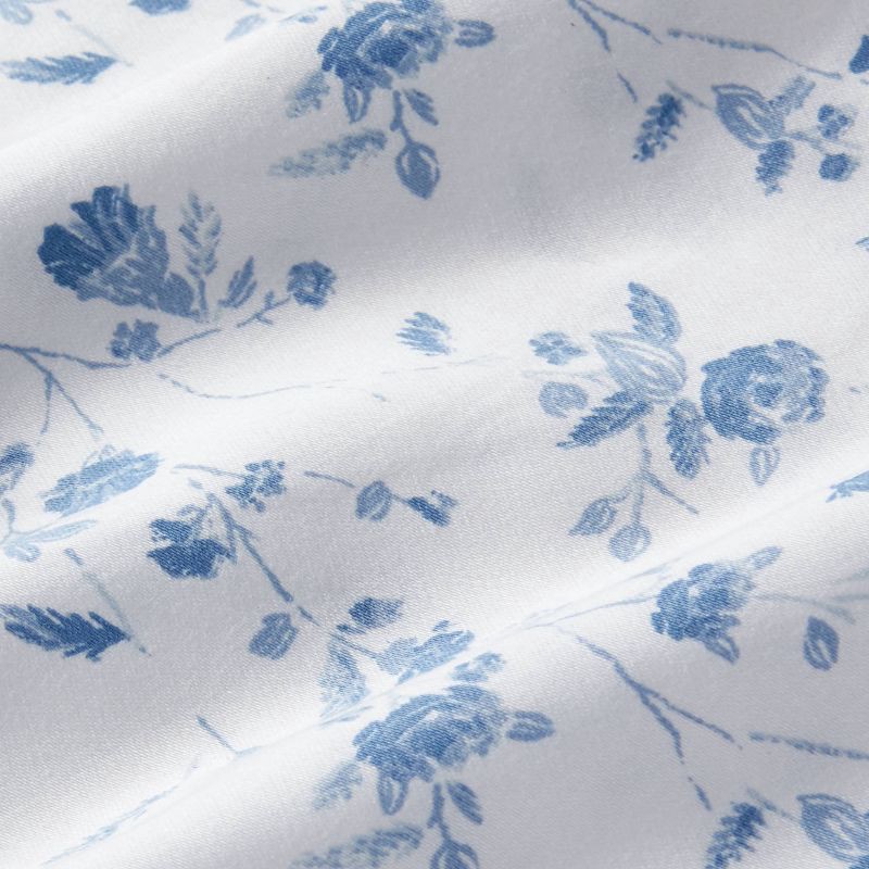 slide 4 of 4, Standard Printed Performance 400 Thread Count Pillowcase Set White/Blue Floral - Threshold™: Cotton Sateen, OEKO-TEX Certified, Set of 2, 1 ct