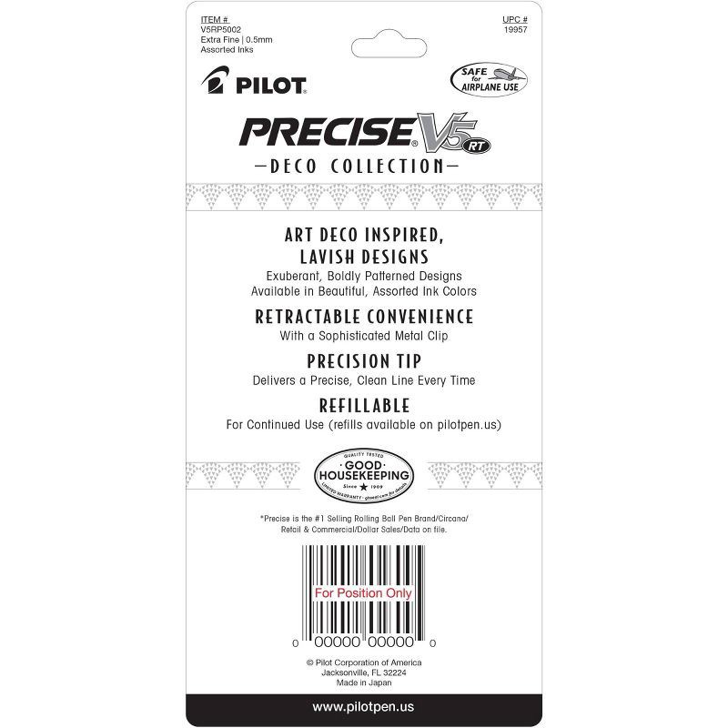 slide 6 of 6, Pilot 5pk Precise V5 Art Deco Collection Rolling Ball Pens Extra Fine Point 0.5mm Assorted Inks, 5 ct