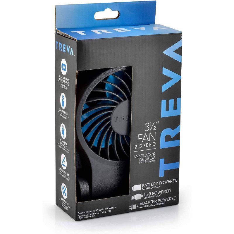 slide 3 of 4, TREVA 3.5" Battery/USB Fan with AC Adapter - Gray, 1 ct