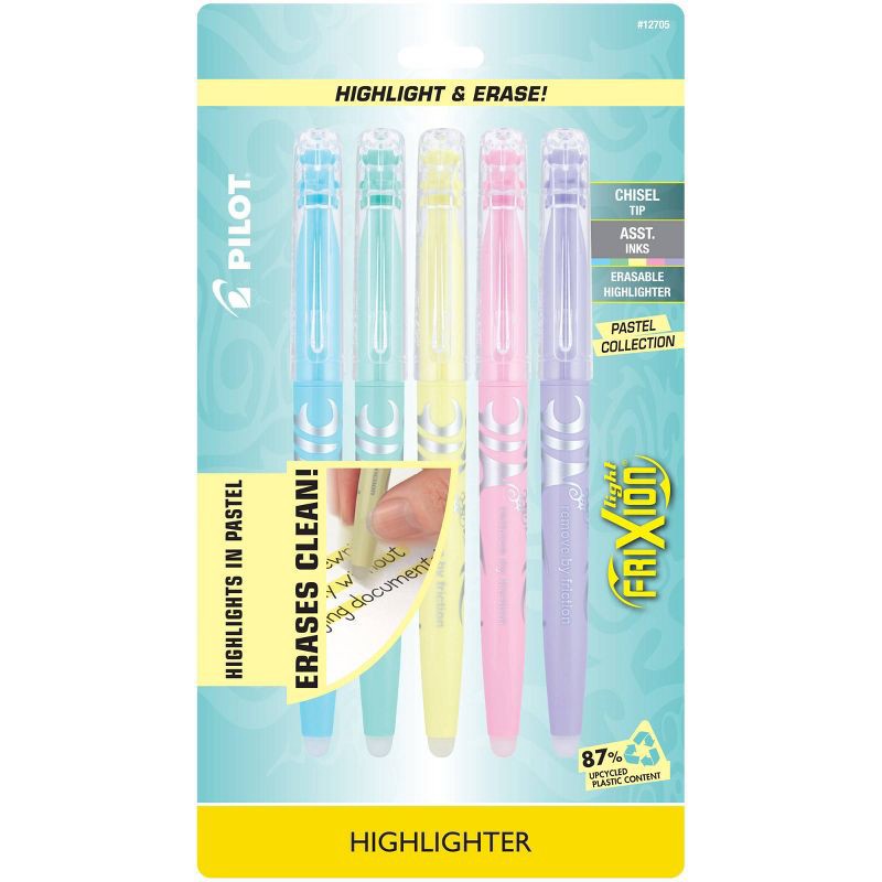 slide 1 of 5, Pilot 5ct FriXion Light Pastel Erasable Highlighters Chisel Tip Assorted Inks, 5 ct