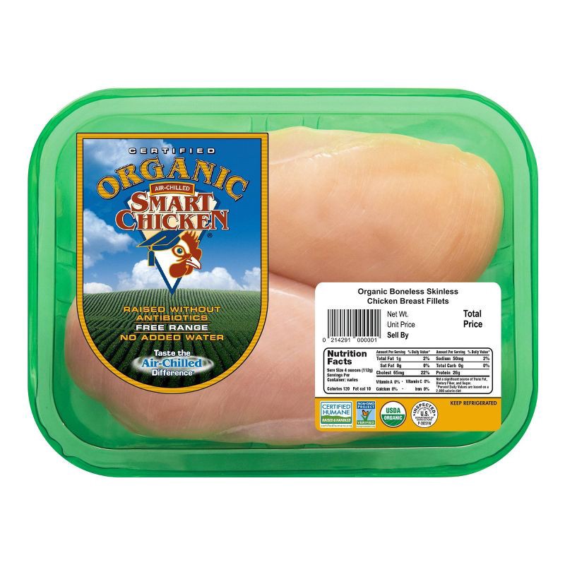 slide 1 of 8, Smart Chicken Organic Boneless & Skinless Chicken Breast - 0.75-1.75lbs - price per lb, per lb