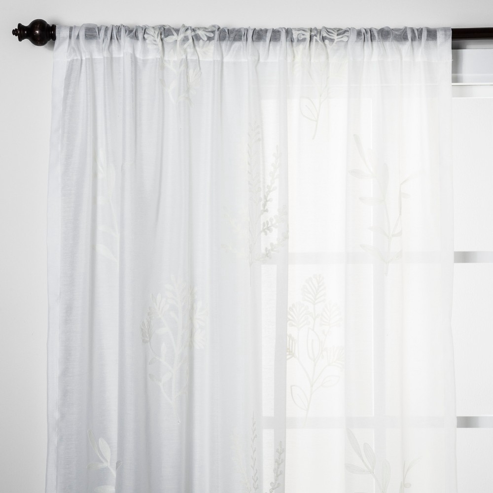 slide 3 of 5, 1pc 54"x84" Sheer Embroidered Floral Curtain Panel White - Opalhouse, 1 ct