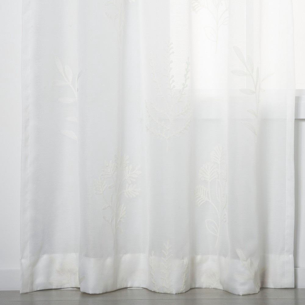 slide 5 of 5, 1pc 54"x84" Sheer Embroidered Floral Curtain Panel White - Opalhouse, 1 ct