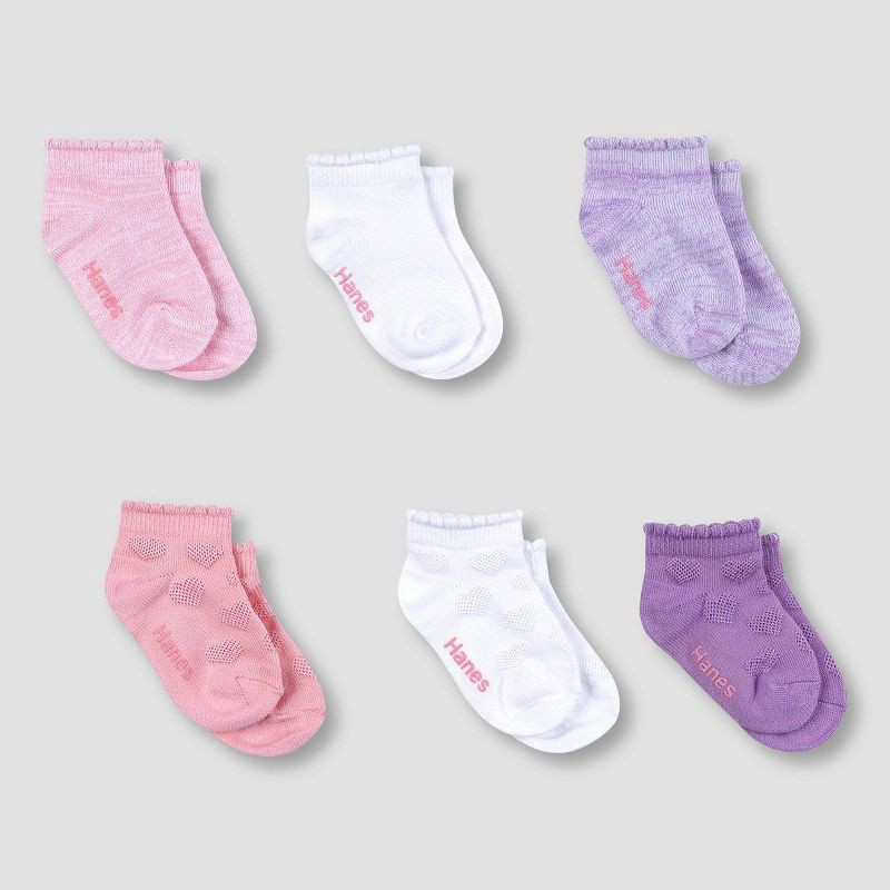 slide 1 of 3, Hanes Premium Toddler Girls' 6pk Low Cut Comfortsoft Socks - Colors May Vary 2T-3T, 6 ct
