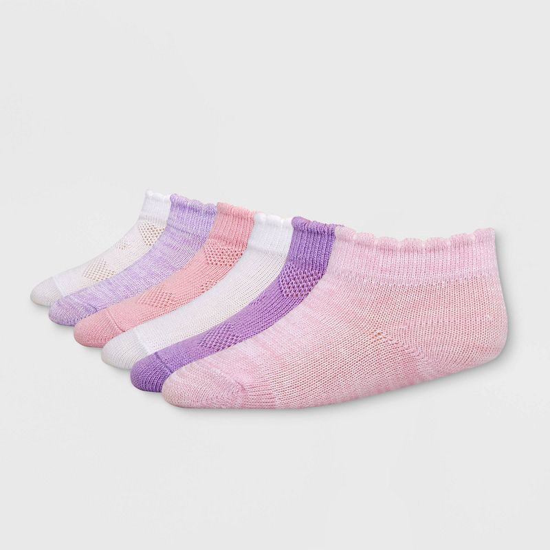 slide 3 of 4, Hanes Premium Baby Girls' 6pk Low Cut Comfortsoft Socks - Colors May Vary 6-12M: Breathable Knit, Nonslip Grippers, 6 ct