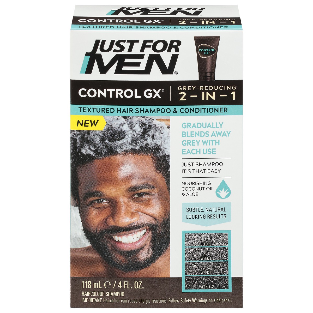 slide 1 of 9, Just for Men Control GX Grey-Reducing 2-in-1 Haircolour Shampoo 4 fl oz, 4 oz