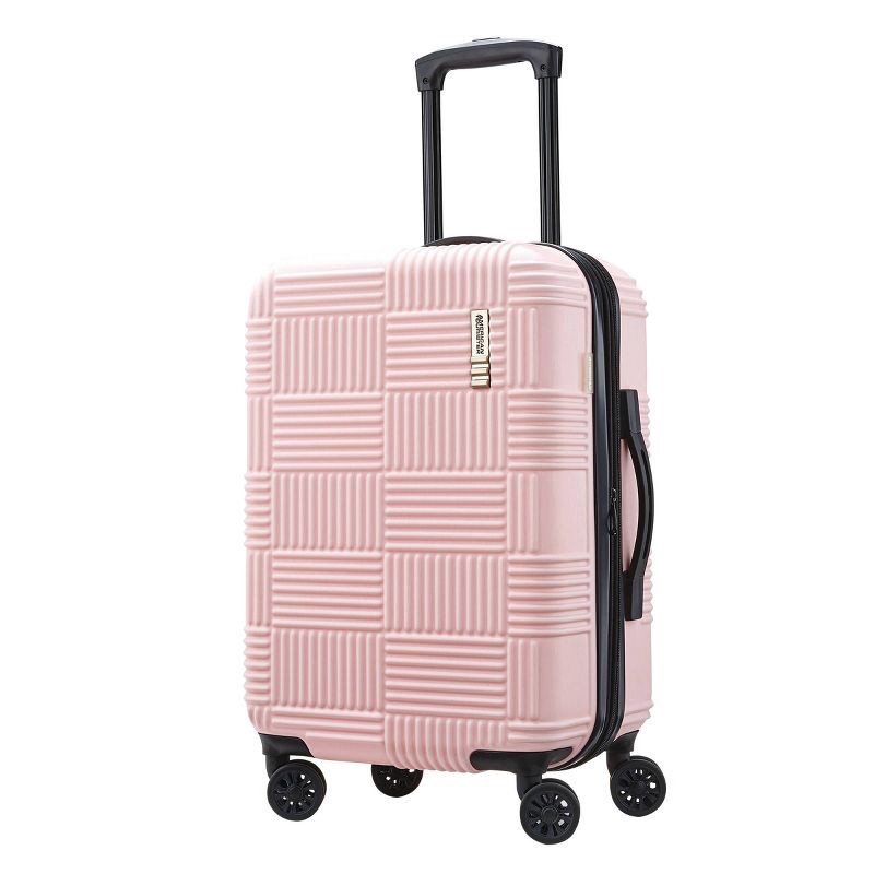 slide 1 of 8, American Tourister NXT Checkered Hardside Carry On Spinner Suitcase - Pink, 1 ct