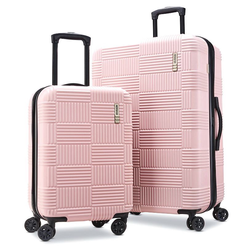 slide 8 of 8, American Tourister NXT Checkered Hardside Carry On Spinner Suitcase - Pink, 1 ct