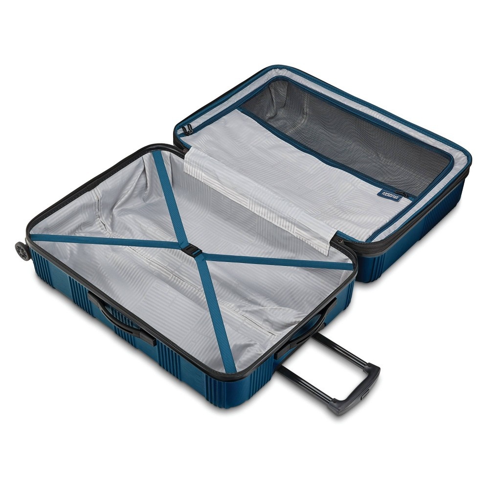 slide 3 of 9, American Tourister Checkered Carry On Hardside Spinner Suitcase - Teal, 1 ct