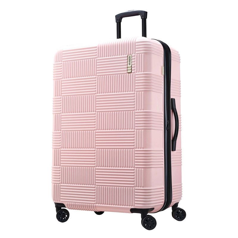 slide 1 of 8, American Tourister NXT Hardside Large Checked Spinner Suitcase - Pink, 1 ct