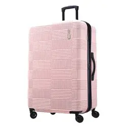 American Tourister NXT Hardside Large Checked Spinner Suitcase - Pink