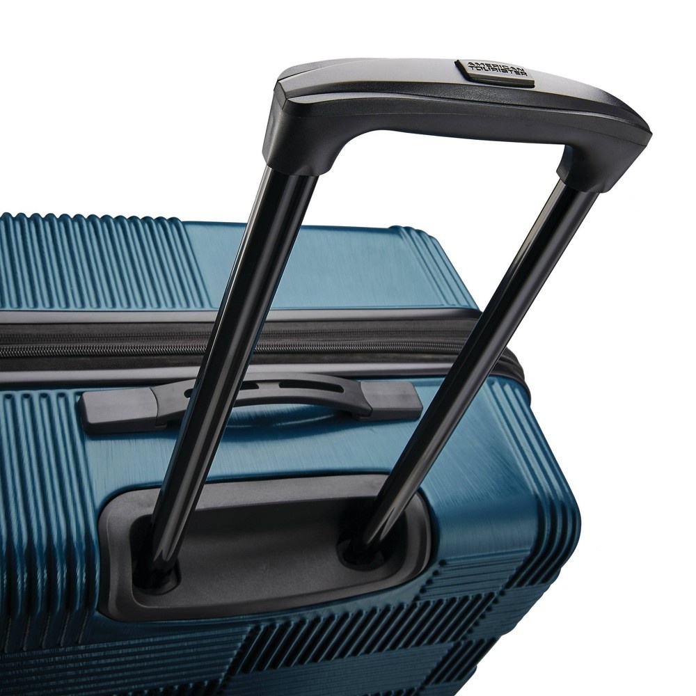 slide 4 of 8, American Tourister Checkered Hardside Spinner Suitcase - Teal, 1 ct