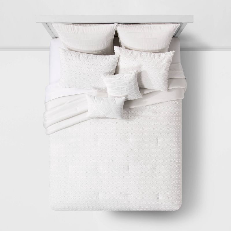 slide 2 of 4, 8pc King Clipped Jacquard Geo Circle Comforter Set White - Threshold™: Polyester, OEKO-TEX Certified, Includes Euro Shams, 8 ct