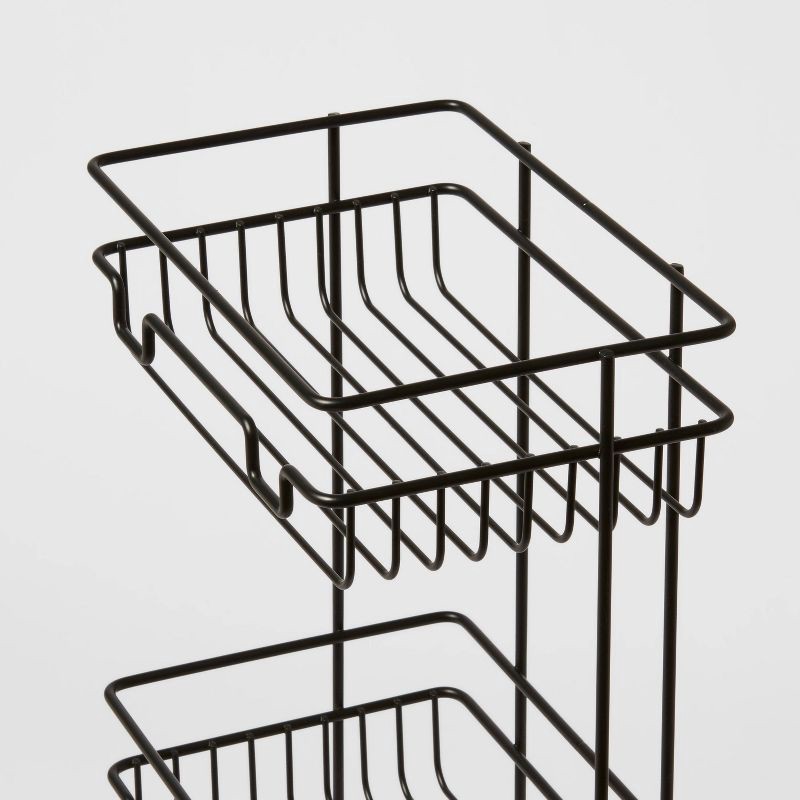 slide 4 of 4, 3 Tier Round Wire Shower Storage Tower Black - Threshold™: Bathroom Organizer with Rust-Resistant Steel, 1 ct