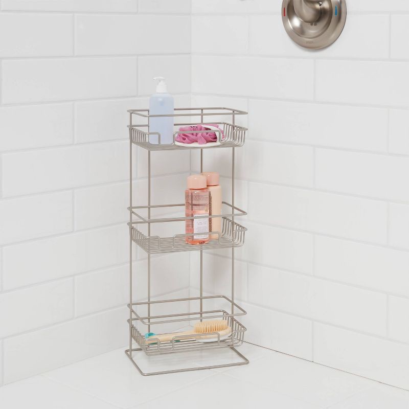 slide 2 of 4, 3 Tier Round Wire Shower Storage Tower Silver - Threshold™: Bathroom Organizer with Suction Cup Mount, Rust-Resistant, 1 ct