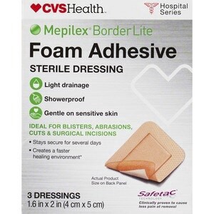 slide 1 of 1, CVS Health Mepilex Border Lite Foam Adhesive Sterile Dressings, 1.6 In X 2 In, 3 Ct, 1 ct