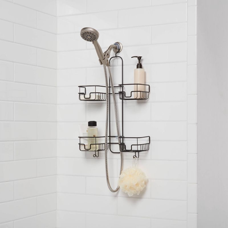 slide 2 of 3, Hose Round Wire Shower Caddy Black - Threshold™: Steel Hanging Organizer with Suction Cups, Rust-Resistant, 1 ct