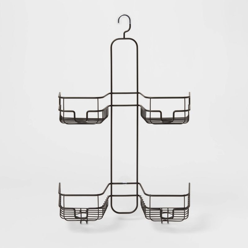 slide 1 of 3, Hose Round Wire Shower Caddy Black - Threshold™: Steel Hanging Organizer with Suction Cups, Rust-Resistant, 1 ct