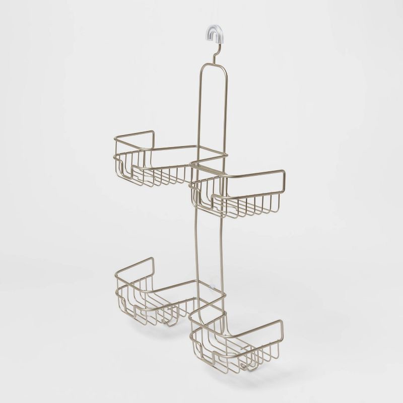 slide 3 of 3, Hose Round Wire Shower Caddy Silver - Threshold™: Steel Hanging Organizer, Rust-Resistant with Suction Cups, 1 ct
