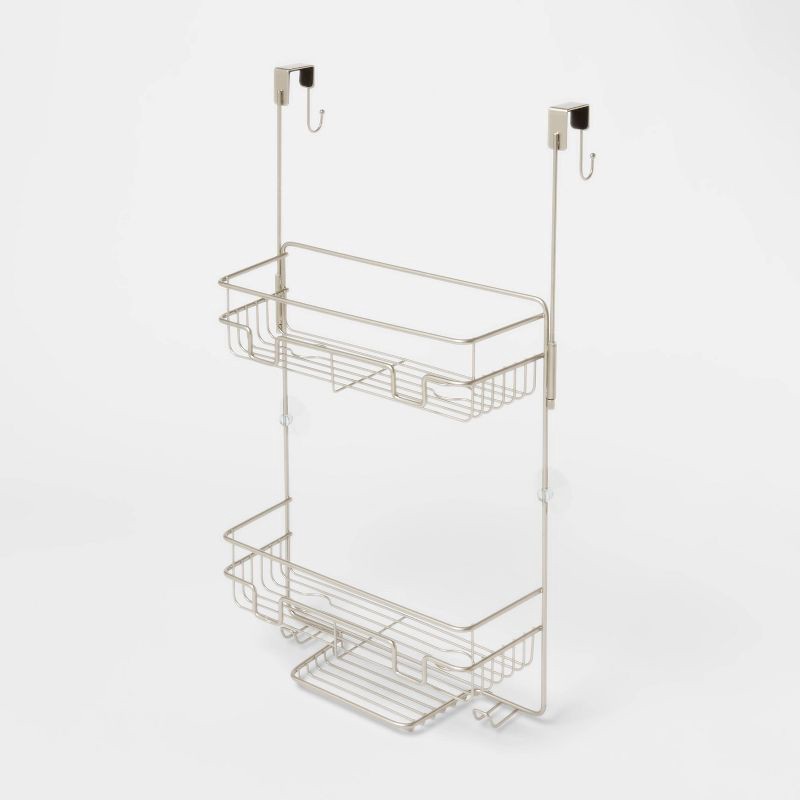 slide 3 of 3, Over the Door Round Wire Shower Caddy Matte Satin - Threshold™: Bathroom Storage, Rust-Resistant Steel Organizer, 1 ct