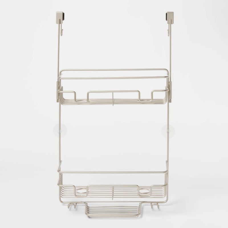 slide 1 of 3, Over the Door Round Wire Shower Caddy Matte Satin - Threshold™: Bathroom Storage, Rust-Resistant Steel Organizer, 1 ct