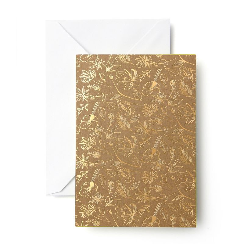 slide 1 of 1, 50ct Flower Print Cards with Envelope Gold: Mara-Mi Botanical Stationery, Blank Inside, Thank You & Note Cards Pack, 50 ct