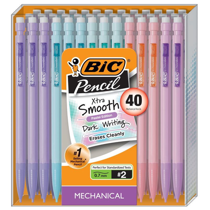 slide 1 of 7, 40pk #2 Mechanical Pencils - BIC: 0.7mm Lead, Retractable, Pocket Clip, School & Office Supplies, Multicolored, 40 ct