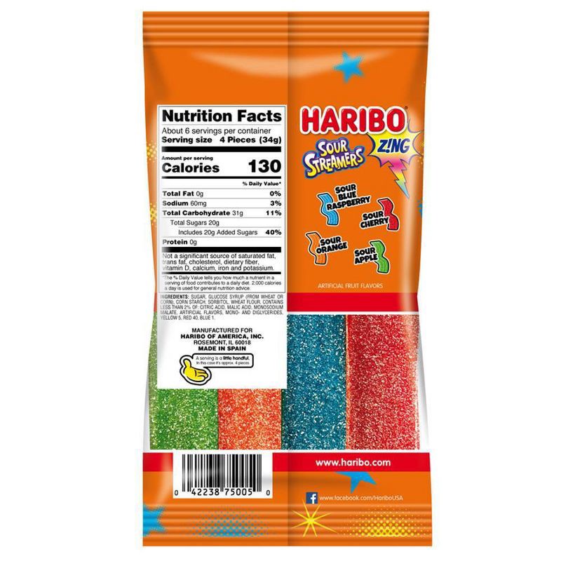 slide 2 of 4, Haribo Z!NG Sour Streamers Chewy Candy - 7.2oz, 7.2 oz