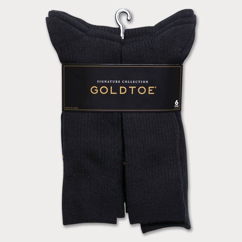slide 2 of 3, GOLDTOE Signature Collection Signature Gold by GOLDTOE Men's Repreve All Season Rib Crew Socks 6pk - Black 6-12.5, 6 ct