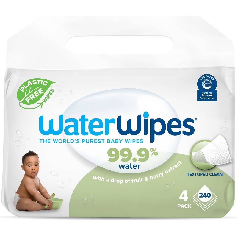 slide 1 of 9, WaterWipes Plastic-Free Textured Unscented 99.9% Water Based Baby Wipes - 240ct, 240 ct