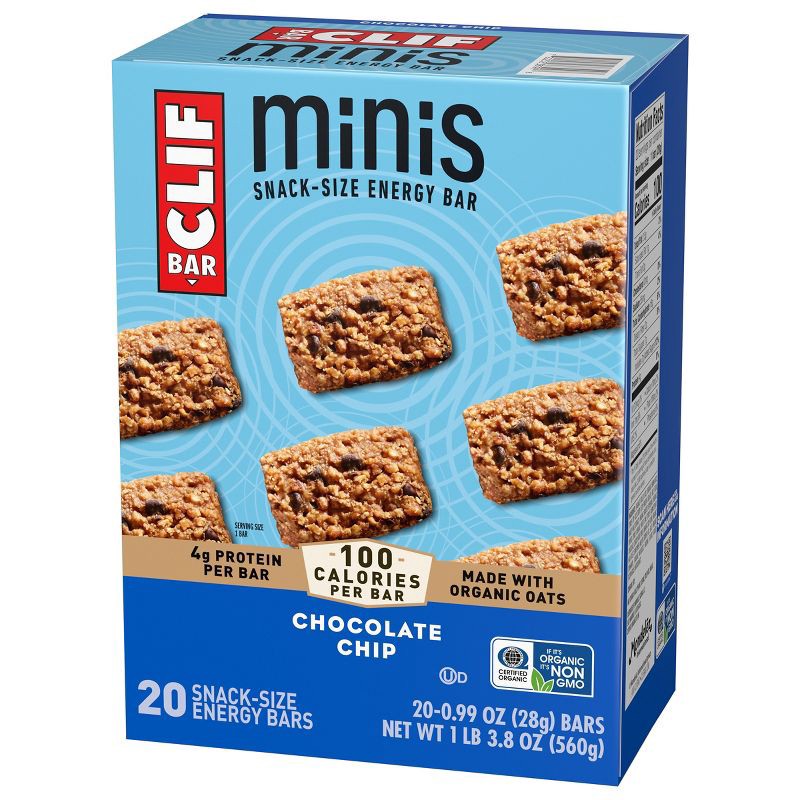 slide 8 of 12, CLIF Bar Mini Chocolate Chip Granola Protein Bar Made with Organic Oats - 19.8oz/20pk, 19.8 oz, 20 ct