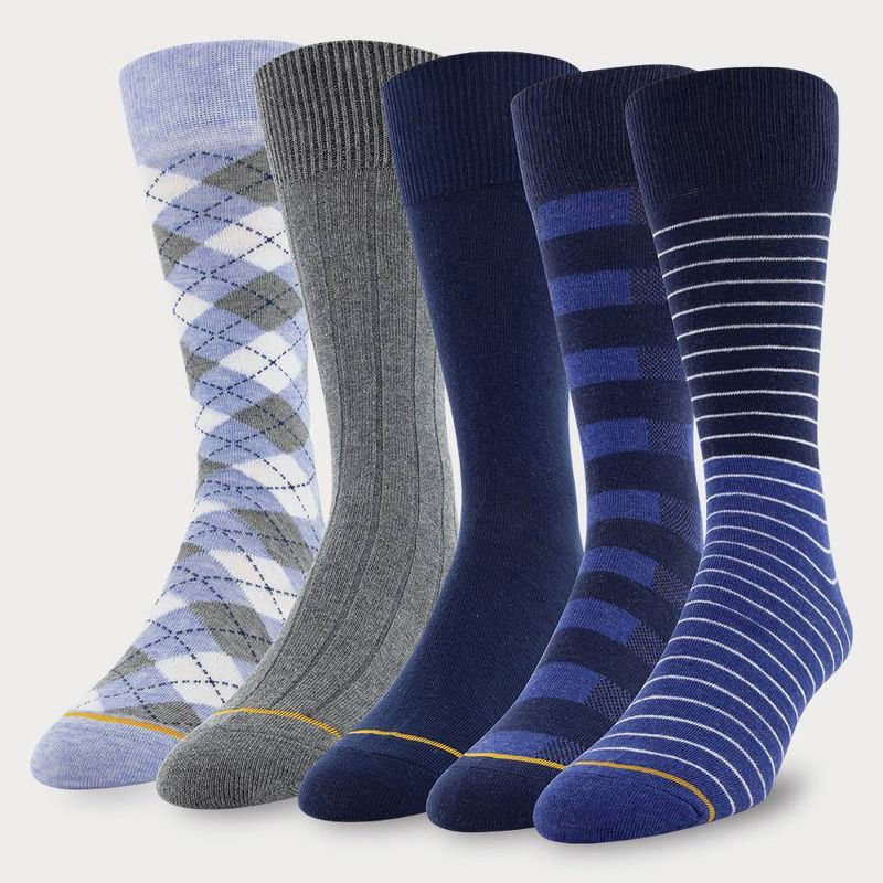slide 1 of 3, GOLDTOE Signature Collection Signature Gold by GOLDTOE Men's Colorblock Crew Socks 5pk - Navy, 5 ct