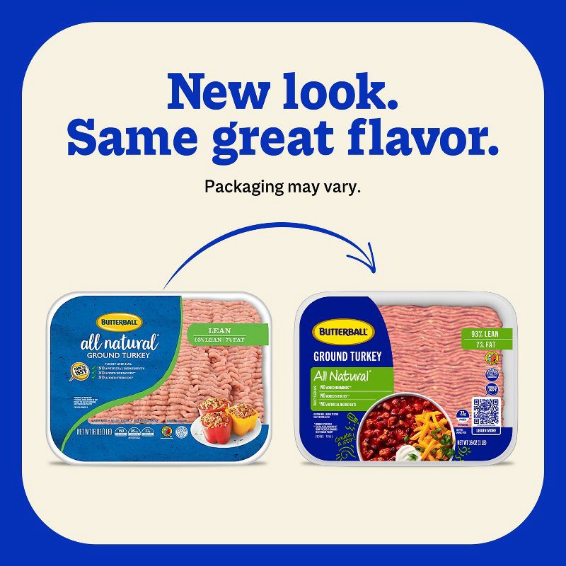 slide 3 of 8, Butterball All Natural Fresh 93/7 Ground Turkey - 16oz, 16 oz
