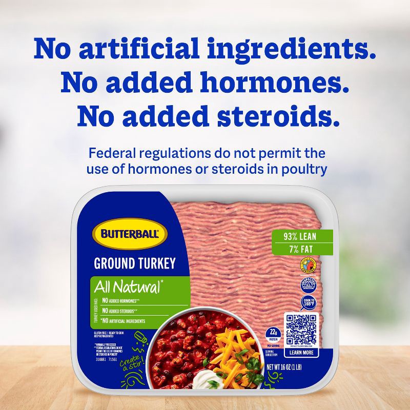 slide 7 of 8, Butterball All Natural Fresh 93/7 Ground Turkey - 16oz, 16 oz
