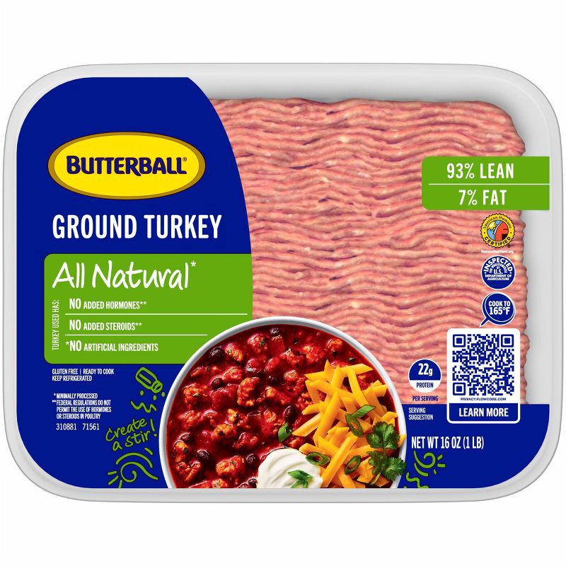 slide 1 of 8, Butterball All Natural Fresh 93/7 Ground Turkey - 16oz, 16 oz
