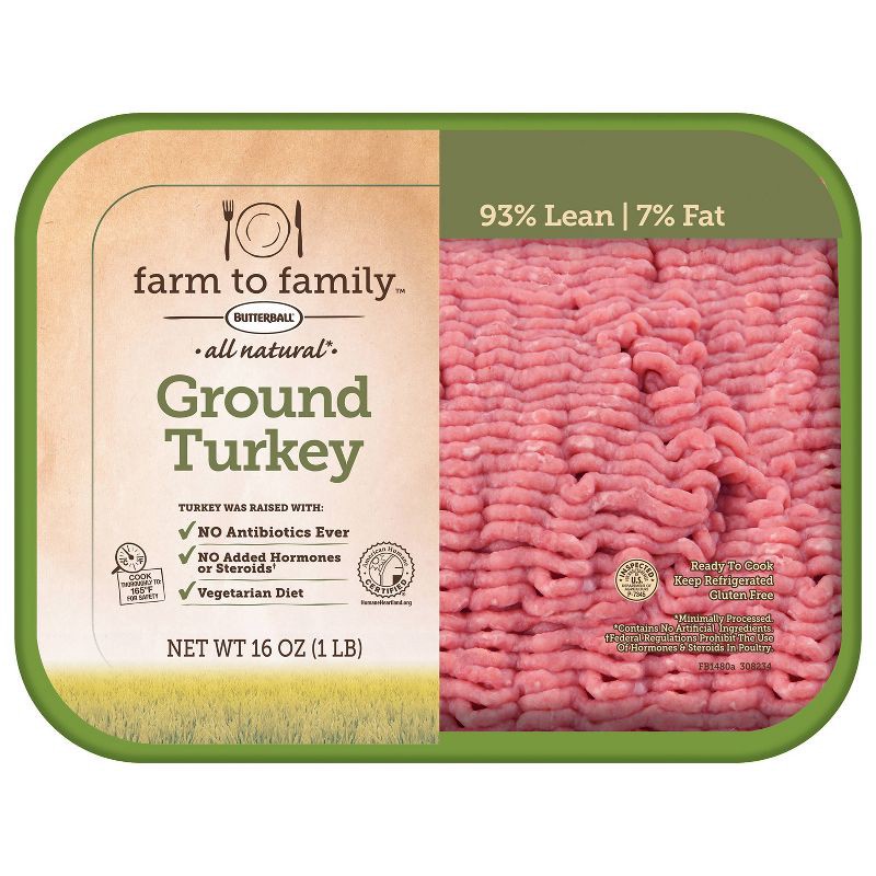 slide 1 of 7, Butterball Farm to Family 93/7 Ground Turkey - 16oz, 16 oz