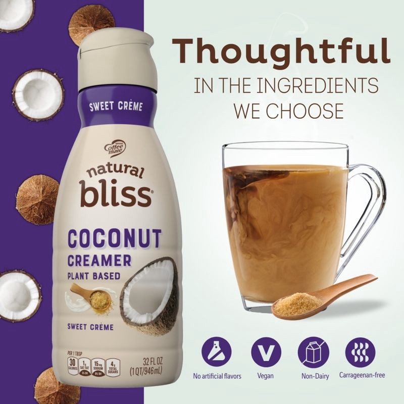 slide 3 of 10, Coffee mate Natural Bliss Plant Based Sweet Creme Coconutmilk Creamer - 1qt, 1 qt