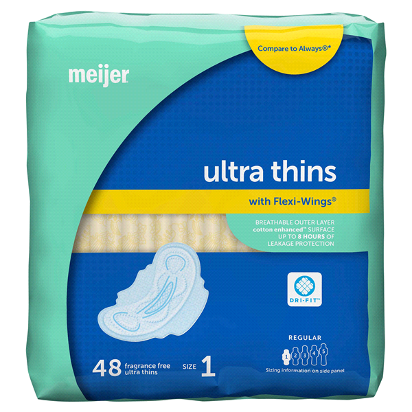 slide 12 of 21, Meijer Ultra Thin with Flexi Wings, Regular, 48 ct