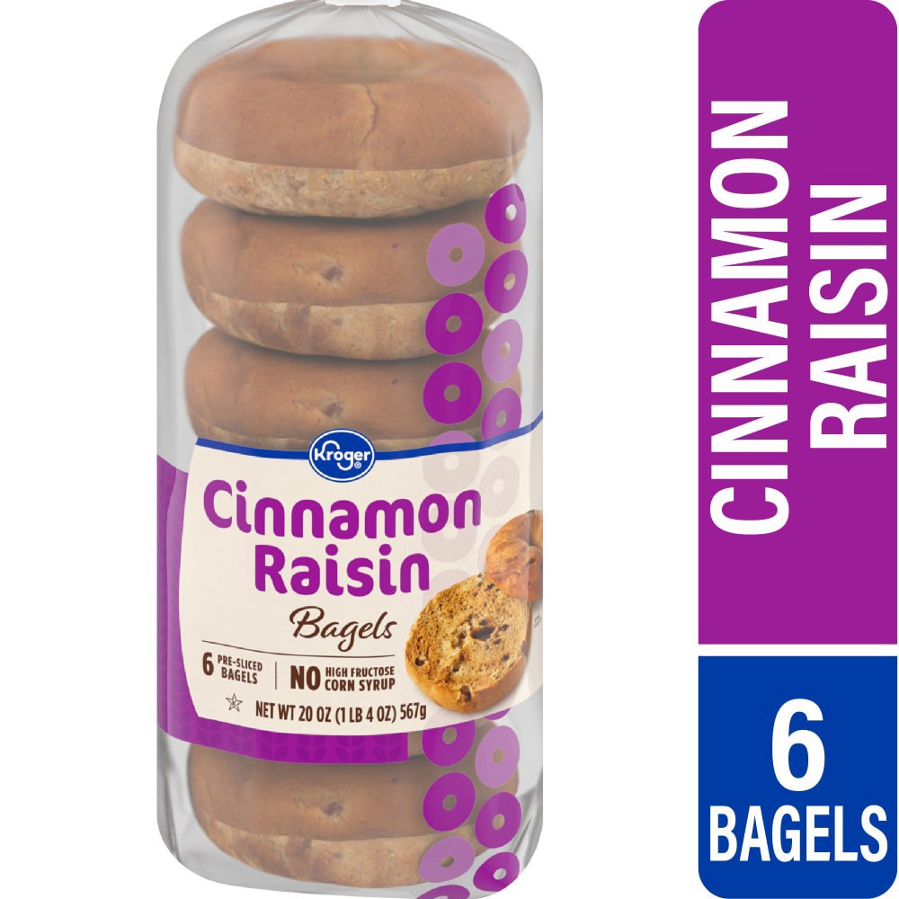 slide 1 of 4, Kroger Cinnamon Raisin Pre-Sliced Bagels, 6 ct; 20 oz