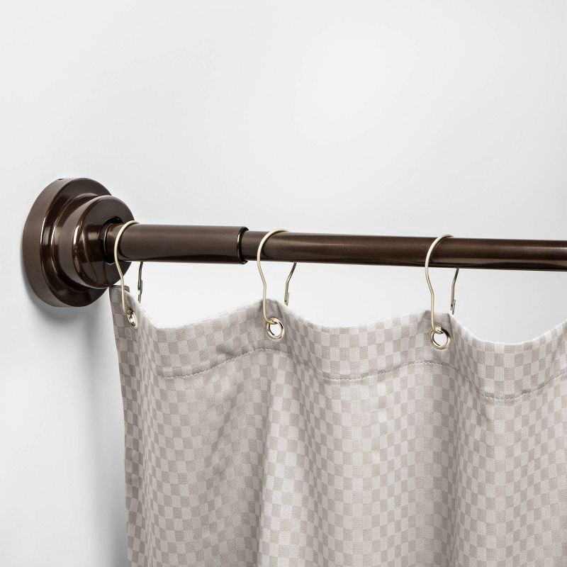 slide 2 of 4, 72" Dual Mount Curved Steel Shower Curtain Rod with Tiered End Cap Bronze - Threshold™, 1 ct